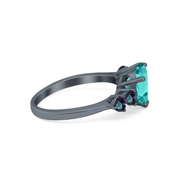 Heart Promise Wedding Ring Black Tone, Simulated Paraiba Tourmaline CZ 925 Sterling Silver
